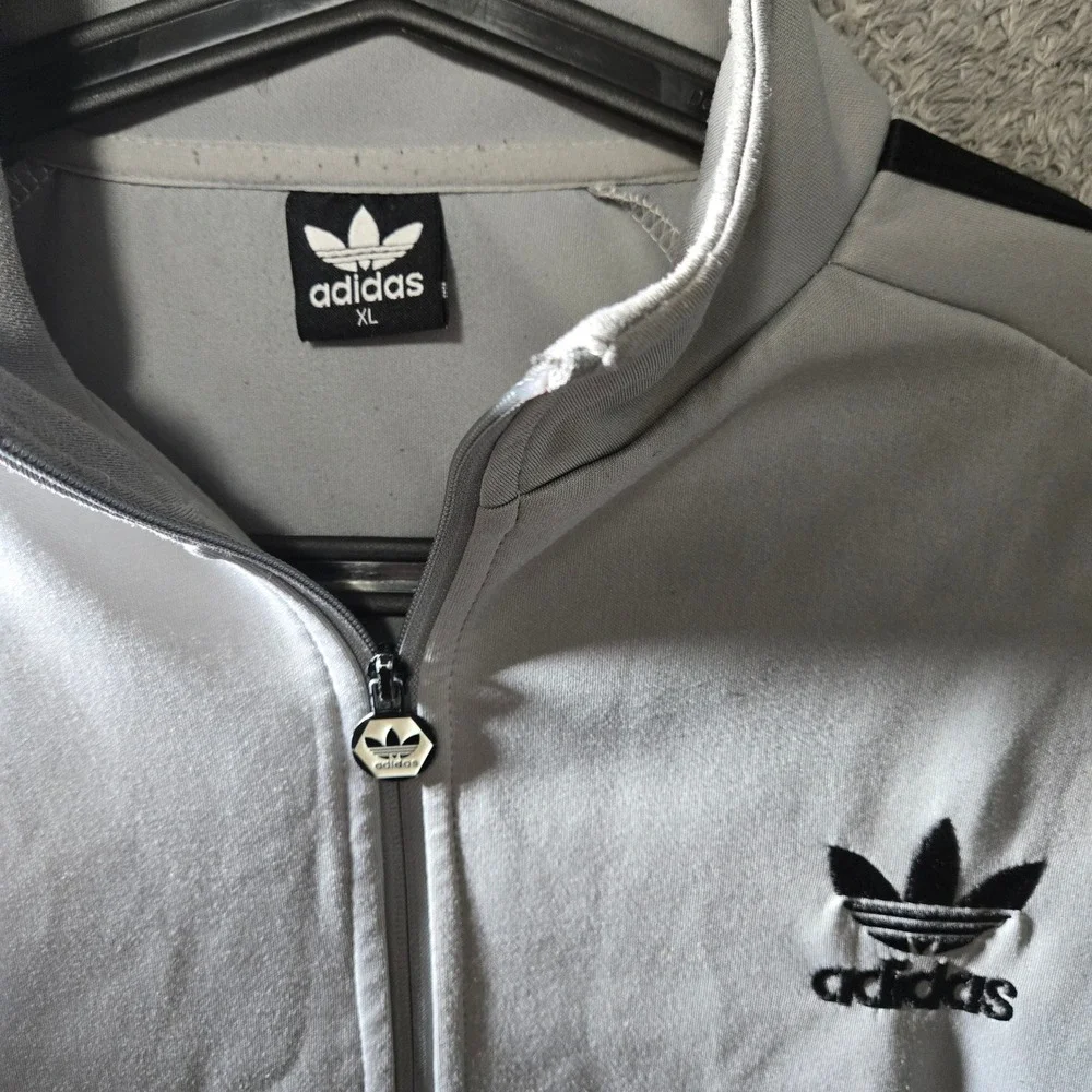 Adidas Originals Mens XL Grey Trefoil Track Jacket Full Zip 3-Stripe Activewear